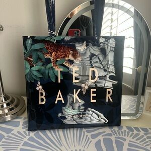 Ted Baker Navy and Green Tote with Leopard Print